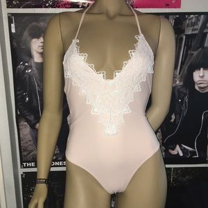 Lace baby pink one piece bathing suit